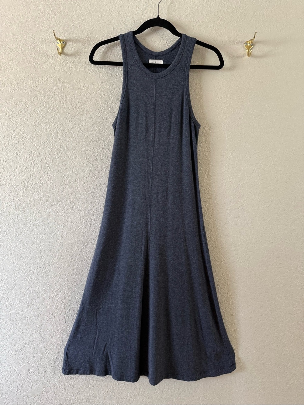 Lou & Grey Sleeveless Knit Midi Tank Dress XS Dark Gray Heather Bouncy Stretchy